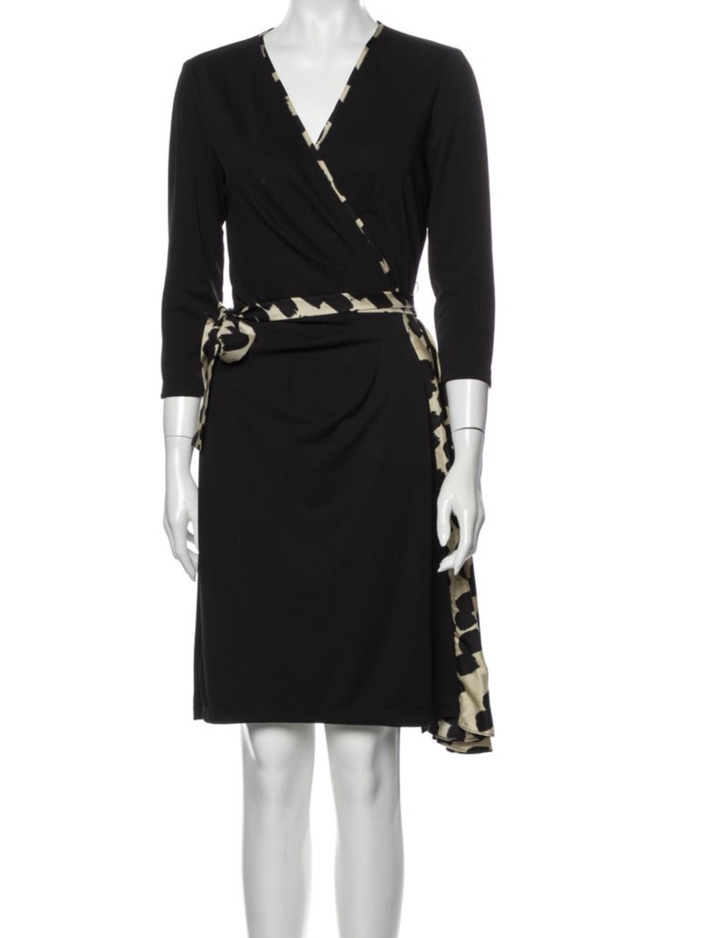 David Meister Slimming Black Wrap Midi Dress with Silk Sash Size 6 Vintage